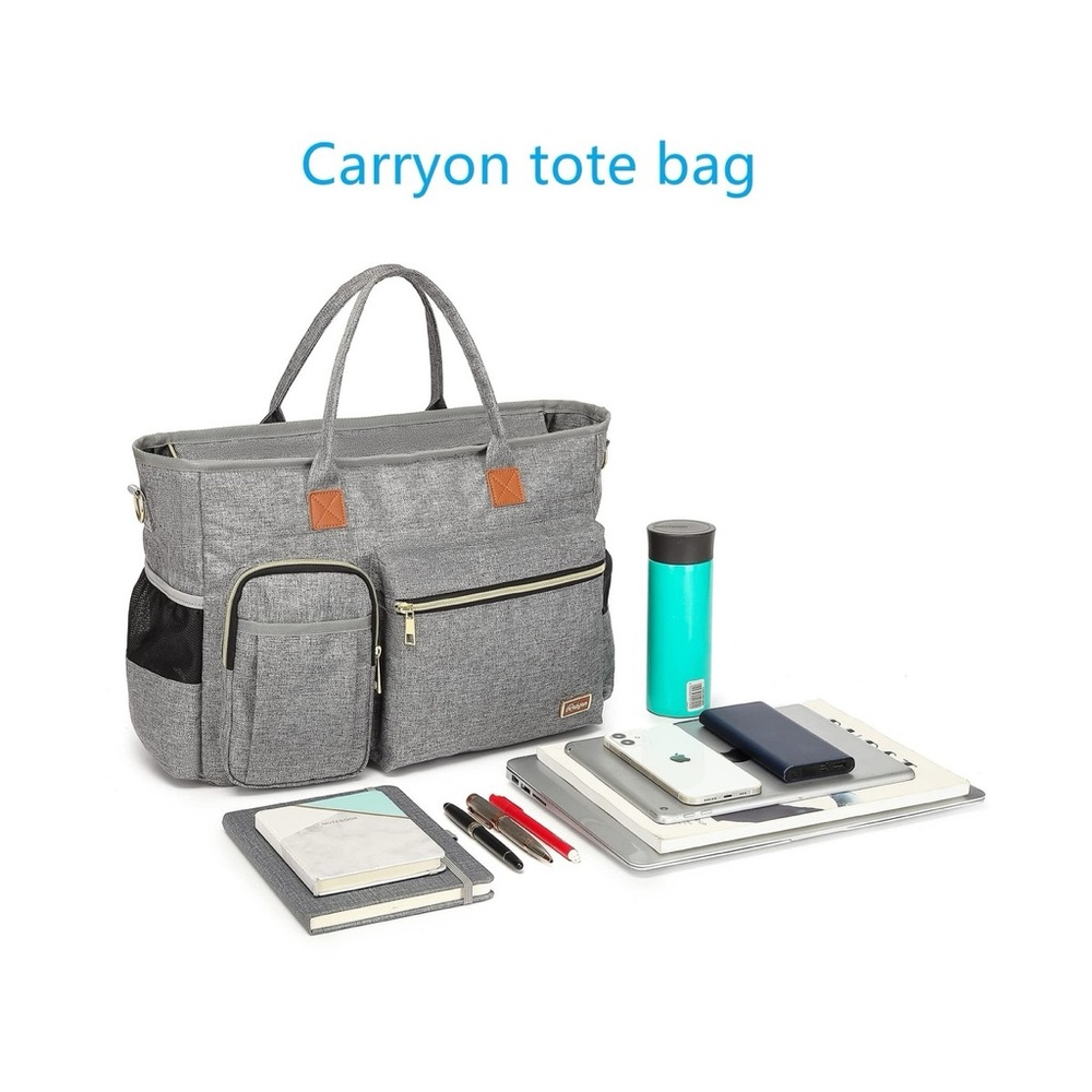 Rabjen Gray Diaper Tote Bag Large Multifunction Travel Baby Bag